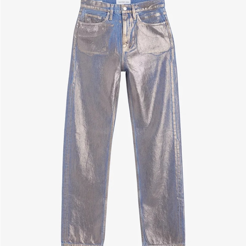 Calvin Klein Metallic High Rise Straight Leg Jeans